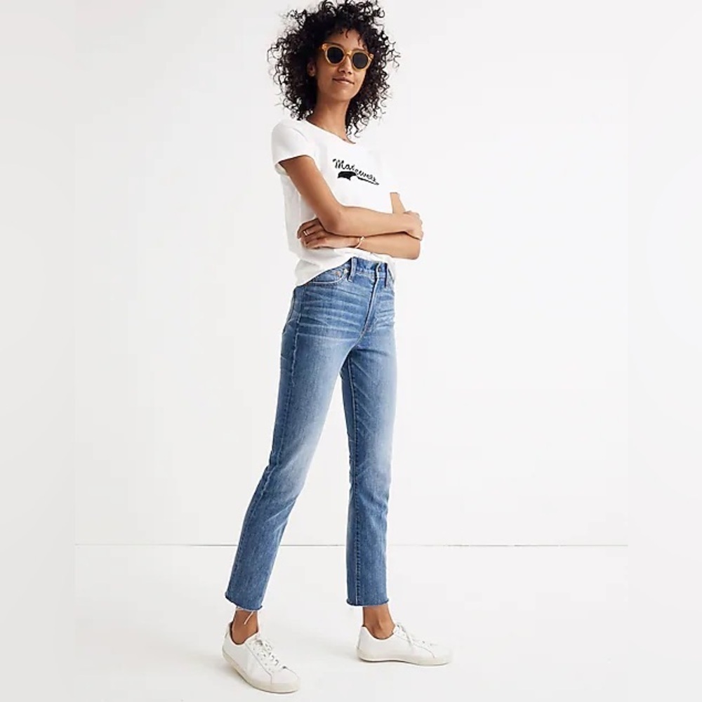 Madewell Blue The Perfect Vintage Raw Hem Jeans Cotton Blend High Rise Size 29